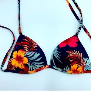 PINK Victoria's Secret Hawaiian Floral Halter Tie String Bikini Top Size Large